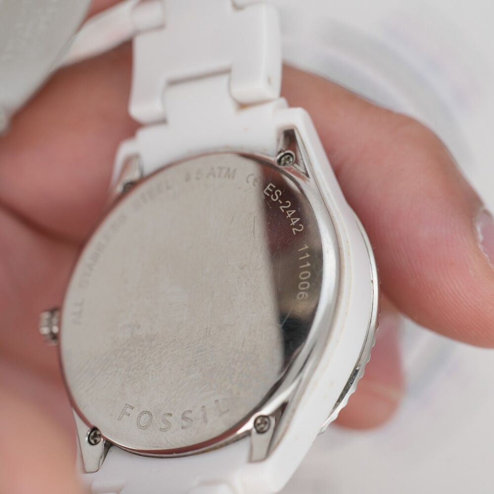 Fossil Stella ES-2442 White Resin Sport Luxury Watch 38mm New Battery Running - Picture 9 of 9